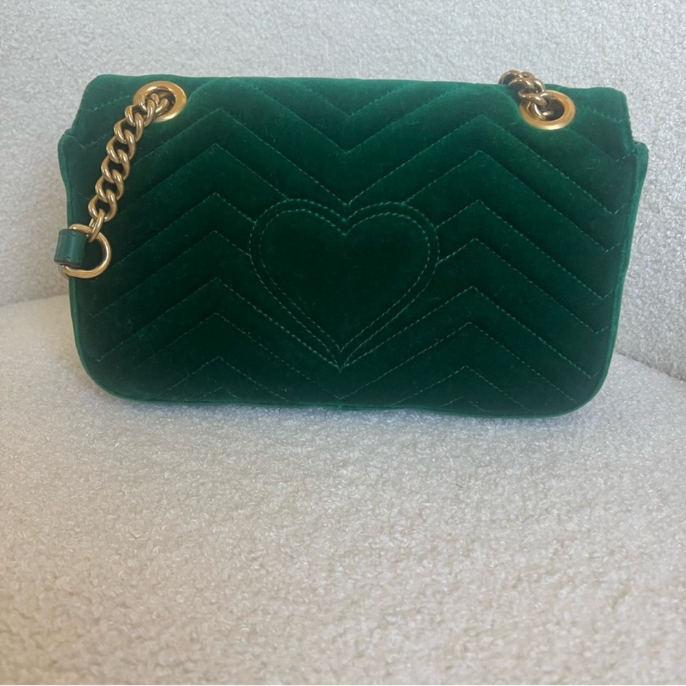 Gucci Velvet Green Marmont Bag - Picture 2 of 6
